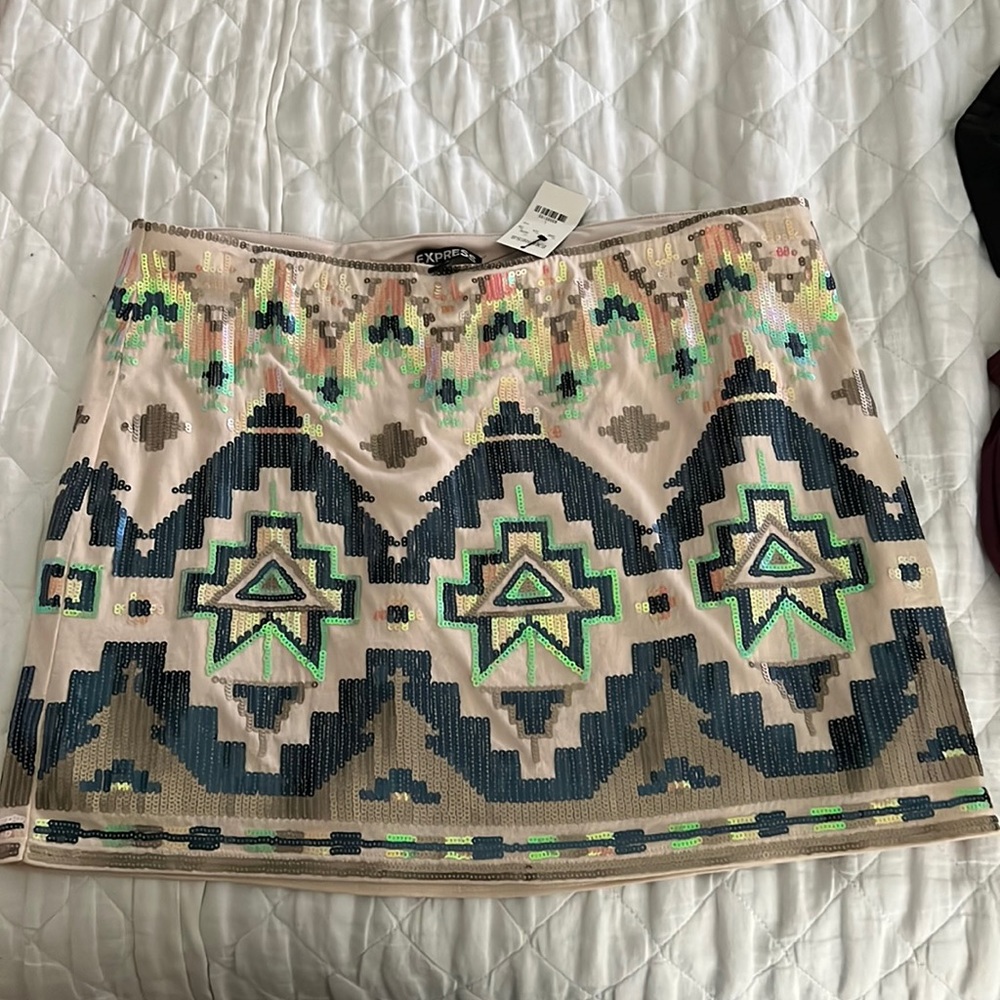 Tan mini skirt with sequins